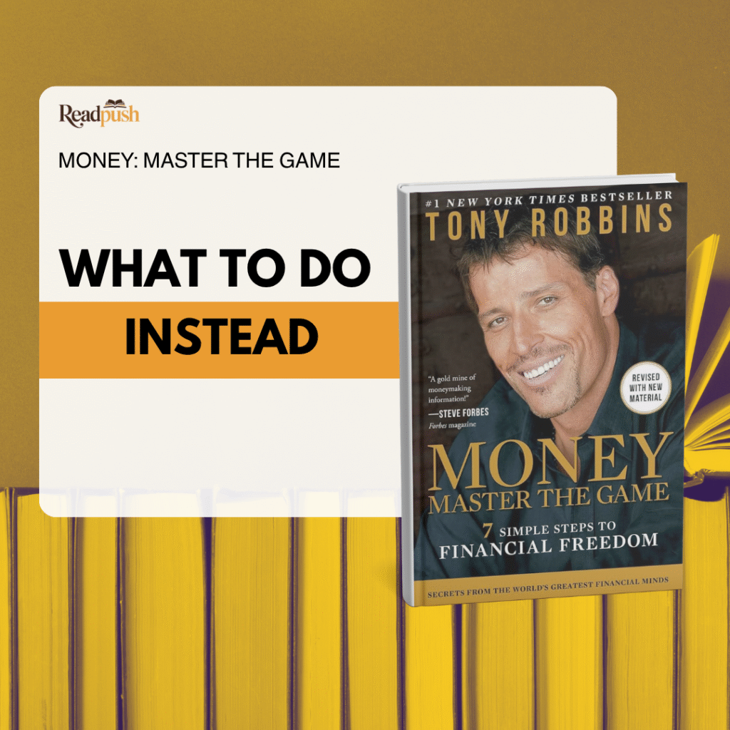 Book cover of "Money: Master the Game" with a focus on financial strategies and alternatives to traditional investing.