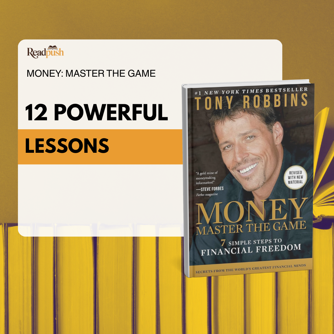 Book cover of "Money: Master the Game" highlighting 12 essential lessons for financial success.