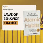 Book cover of "Atomic Habits" by James Clear, showcasing a simple design with a white backdrop and striking black lettering.
