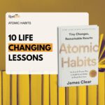 "Atomic Habits" book cover showcasing a clean design with a white backdrop and vibrant lettering emphasizing habit formation.