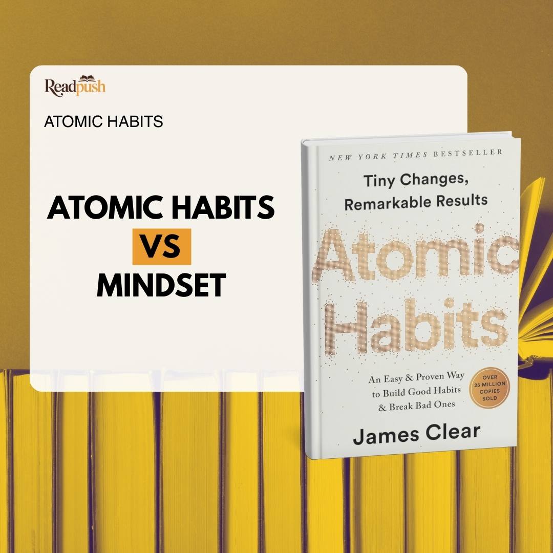 "Atomic Habits" by James Clear, displayed on a clean cover with a focus on the title in large, clear font.